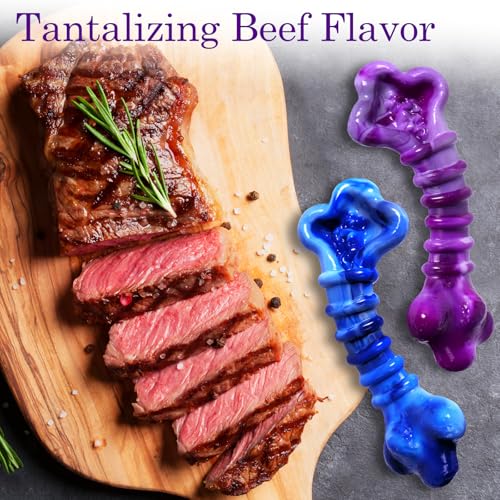 Kseroo 2-Pack Dog Chew Toys for Aggressive Chewers: Indestructible Dog Toys for Large Breed, Tough Dog Chew Bones to Keep Them Busy, A for Large Dogs - color: Purple & Green