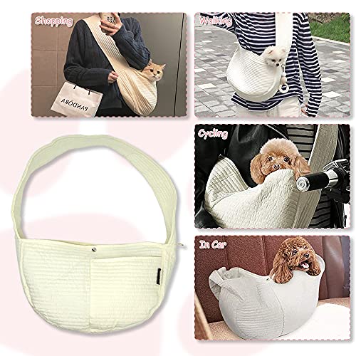 NATUYA Small Dog Carrier Sling Cat Sling,Adjustable Strap Hand Free Pet Puppy for Outdoor Traveling Subway (White, Canvas) - color: white