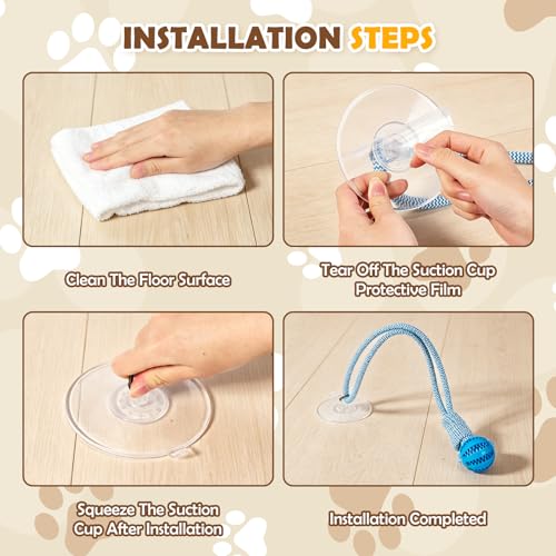 2PCS Dog Tug of War Toy with Suction Cup, Interactive Dog Toy, Pet Cotton Rope with Treat Food Dispensing Ball, Puppy Teething Toys for Chewers