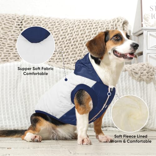 Vecomfy Fleece Lining Extra Warm Dog Hoodie in Winter,Small Dog Jacket Puppy Coats with Hooded,Beige and Blue XS - color: Beige and Blue, size: X-Small (Pack of 1)