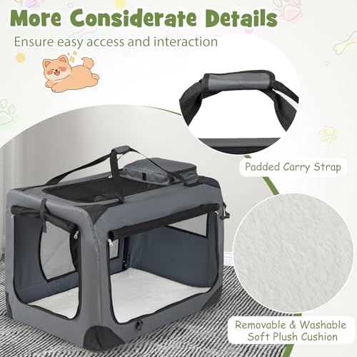 Giantex Folding Soft Dog Crate, 36 Inch Foldable Portable Dog Kennel for Large Dogs up to 70 lbs, Collapsible Soft-Sided Pet Travel Crate with 5-Sided Mesh, 3 Doors, Washable Mat & Storage Pockets - size: 36.0"L x 25.0"W x 25.0"H