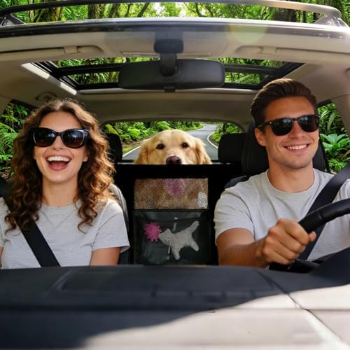 Dog Car Barrier, Dog Car Net Barrier, Heavy Duty Canvas Seat Divider with Belt Set, Double-Sided Organizer, Adjustable Pet Safety Kit, Precision Fit for SUV & Cars