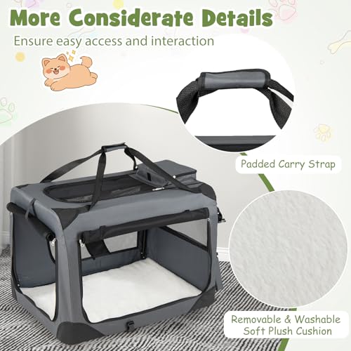 Giantex Folding Soft Dog Crate, 33 Inch Foldable Portable Dog Kennel for Large Dogs up to 50 lbs, Collapsible Soft-Sided Pet Travel Crate with 5-Sided Mesh, 3 Doors, Washable Mat & Storage Pockets - size: 33.0"L x 23.0"W x 23.0"H