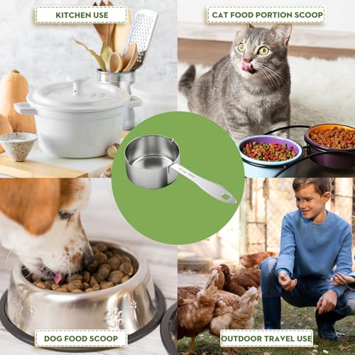 Dog Food Scoop 1/2 Cup Stainless Steel Measuring Cups Metal Pet Scooper with Inner Precision Scale Measurement for Wet Dry Dog Food (1/2 CUP) - size: 1/2 CUP