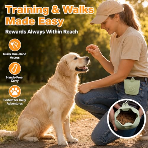 Upgraded Dog Treat Pouch with Strong Magnetic Closure - Small Silicone Training Bag, Waist-Mounted Clip & Leash Carabiner, Airtight Portable Treat Bag (Light Green) - color: Light Green