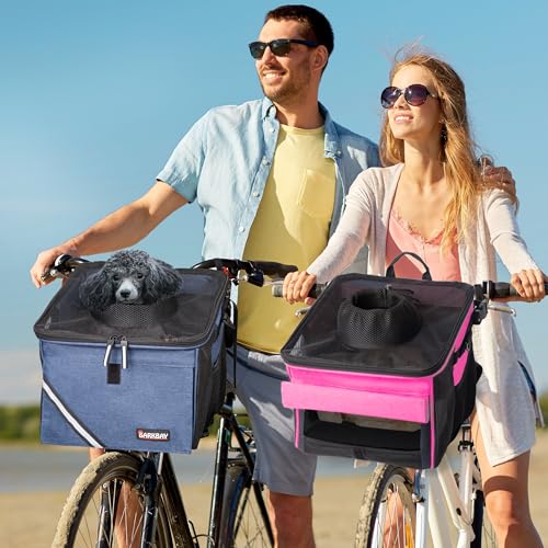 Pet Carrier Bicycle Basket Bag Pet Carrier/Booster Backpack for Dogs and Cats with Big Side Pockets,Comfy & Padded Shoulder Strap,Travel with Your Pet Safety(Pink Carnation) - color: Pink Carnation
