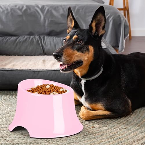 Tilted Elevated Dog Bowls Non-Slip & Non-Spill Pet Feeder with Elevated Detachable Melamine Stand, High Capacity Tilted Dog Bowl for Medium Small Size Dogs M/2 Cup Pink - color: Pink, size: M/2 Cup
