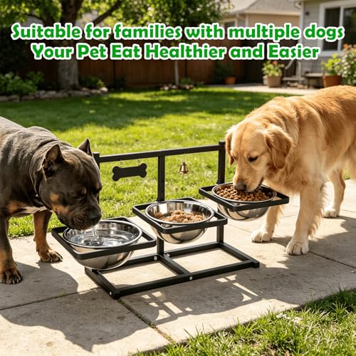 SHAINFUN Elevated Dog Bowls Stand for Large/Extra Large Dogs with Mat, 6 Height Adjustable Raised Dog Bowl, Three 101oz Food Water Bowls - color: Triple Dog Bowl & Mat, size: X-Large Dogs