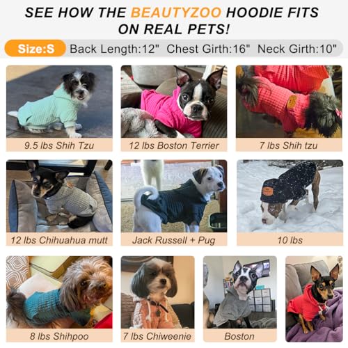 BEAUTYZOO Small Dog Hoodie Sweater with Pockets, Dog Clothes for Small Medium Dogs Boy Girl, Waffle-Like Laminated Cotton Pet Coats with Hat and Leash Hole, Khaki S - color: Khaki, size: S (Back: 12",Chest: 16", Neck: 10")