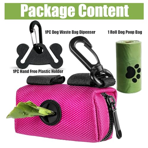 Black and Pink Dog Waste Bag Dispensers - Leash Attachment Dog Poop Bag Holders With Hand Free Holder Carriers - color: Pink with Black Holder, size: 1 Pack Standard