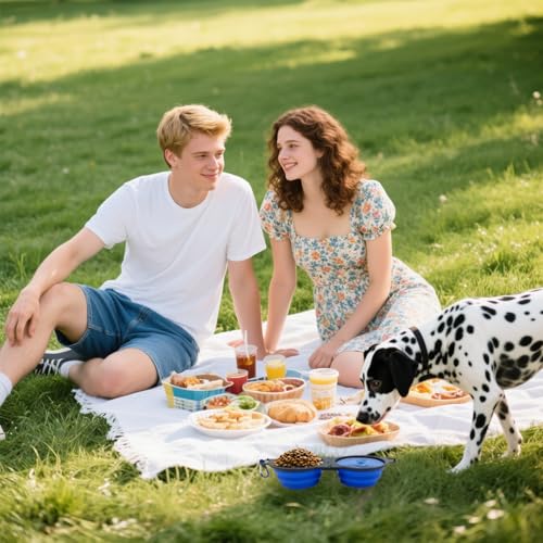 Collapsible Dog Water Bowl - Pet Portable Foldable 2 in 1 Food Bowls,Silicone Feeding Dish for Traveling,Camping,Walking,Hiking