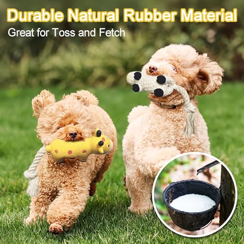 Dog Squeaky Toys Rope Toys Rubber Dog Chew Toy for Small & Medium Dogs for Boredom, Teeth Cleaning, Tug of War Toy (2 Pack)