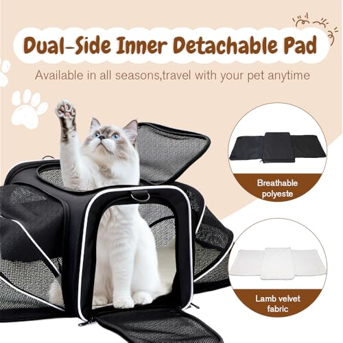 Double Expandable Cat Carrier,Airline Approved Soft-Sided Pet Travel Carrier for Small Dogs Cats Under 15 lbs,Waterproof 600D Oxford Fabric with Washable Replacement Liner,Odor-Free & Claw-Proof Black - color: Black