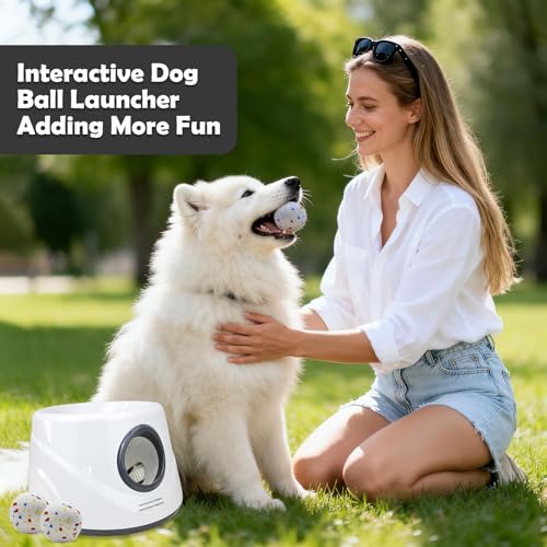 MEKAPLE Automatic Dog Ball Launcher, Upgraded Interactive Dogs Balls Thrower for Small Dogs, Distance Adjustable Mental Stimulating Dog Toys with 4 Durable Etpu Balls 2.2 Inch (Silver Grey) - color: Silver Grey