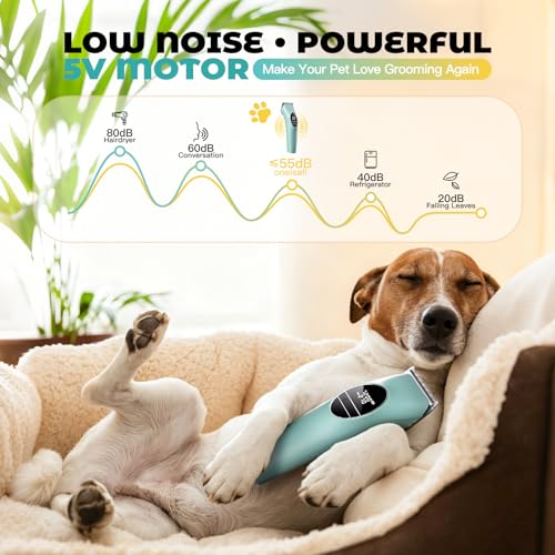 AngFan Professional Dog Clippers for Thick Coats Grooming Kit | Heavy Duty High Power,5-Speed 7200RPM,Cordless,Durable Metal Guide Combs,4.5H Long Runtime