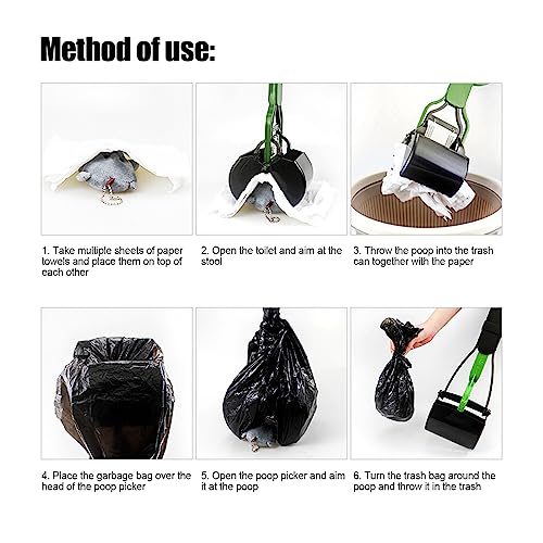 Pet Pooper Scooper, 23.7 Heavy Duty Dog Pooper Scooper, Long Handle Poop Picker Upper, Portable Pet Waste Grabber for Yard, Grass, Dirt, Double Spring, Dog Supplies (Green+Black)