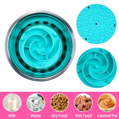 Slow Feeder Dog Bowls Insert, Bestalk Soft Silicone Slow Eating Feeder Insert with Suction Cups for Small, Medium and Large Dogs, Fit into Basic and Elevated Dog Bowls, Teal - color: Teal, size: L