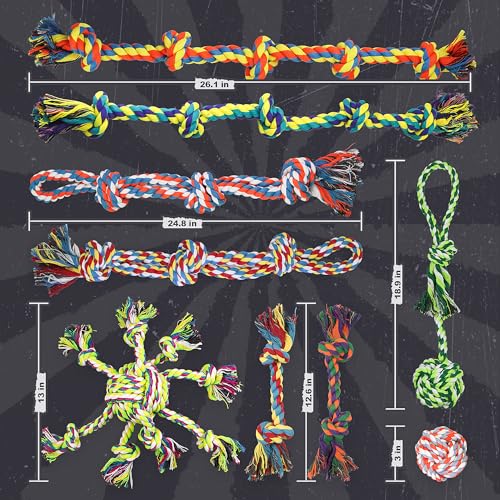 Dog Ropes Toys for Aggressive Chewers, Dog Toys Set With Eight Legs Ball for Large Breeds,Full of Attractiveness for Medium Dog, Heavy Duty Natural Cotton Rope Chew toy, Tug of War, Chewing 9PCS - color: 9 Packs