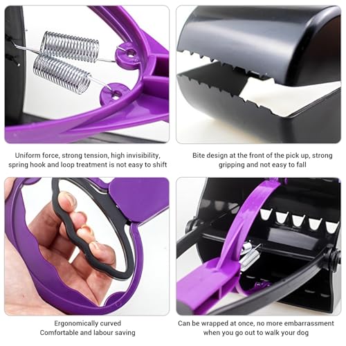 Long Handle Dog Poop Scooper Dog Waste Scooper Pooper Extended Handle No Bend Sturdy Plastic Large Toothed Bite Mouth for Medium Large Dogs Easy Clean Garden