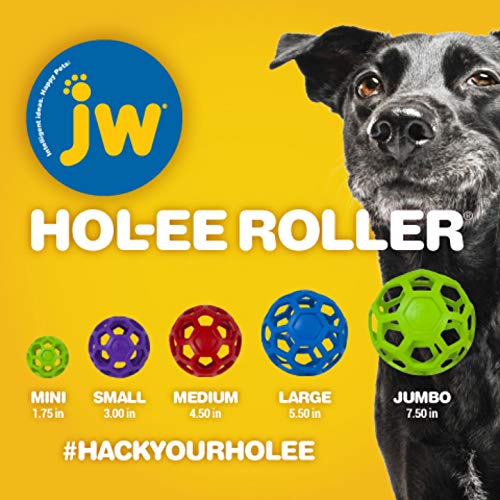 JW Pet Hol-ee Roller Dog Toy Puzzle Ball, Natural Rubber, Small (3 Inch Diameter), Colors May Vary - size: Small