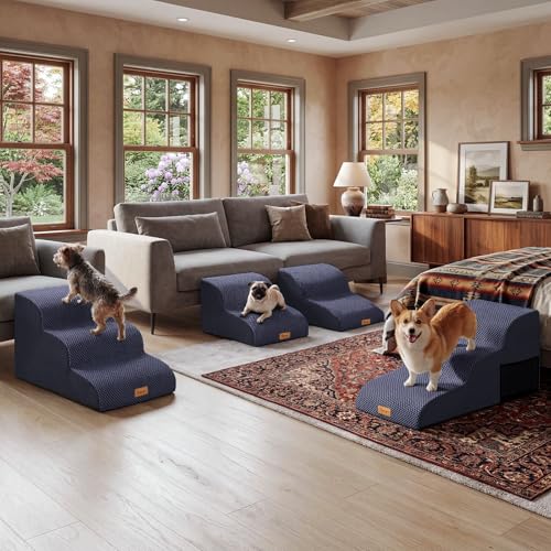 Topmart High Density Extended Foam Dog Ramp&Steps 3 Tiers,15.7" High | Non-Slip Dog Stairs with Removable Cover,Soft Foam Pet Ladder,Best for Injured,Older Cats,Pets with Joint Pain - color: Blue, size: 33.1*15.7*15.7