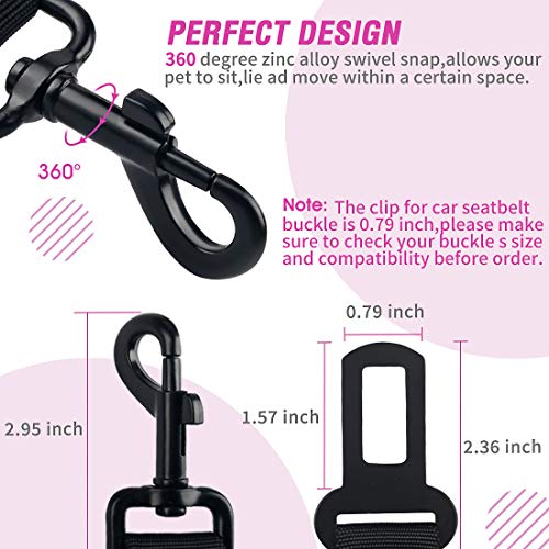 COOYOO Dog Seat Belt,3 Piece Set Retractable Dog Car Adjustable Seatbelts for Vehicle Nylon Pet Safety Heavy Duty & Elastic & Durable Car Harness for Dogs - color: Set 02-Black+Pink