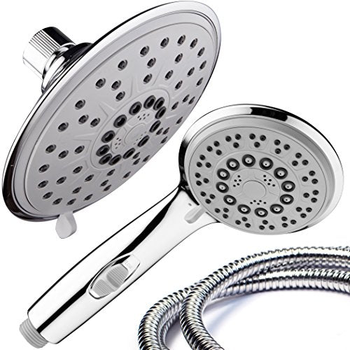 30-Setting 6 Inch Rain Shower Head with Handheld Shower Combo featuring Patented ON/OFF Pause Switch by Hydroluxe - Use Each Showerhead Separately or Both Together! Premium Chrome Finish - color: Gray Face
