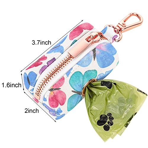 ARING PET Dog Waste Bag Dispenser, Cotton Doggy Poop Bags Holders Attach to Any Leashes, Portable Washable Butterfly Pattern Pet Waste Pouch Dispenser with Metal Zipper - color: B:Butterfly