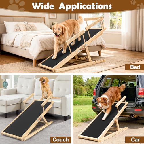 Dog Ramp for Bed and Couch 55" with Non-Slip Surface & Side Rails | 6 Adjustable Heights (19.7"-27.6"), 250 lb Capacity, Safe Mobility for Senior Large Dogs, Non-Slip Silicone Surface - size: 55.11"L*20.21"W*19.68"~27.55"H