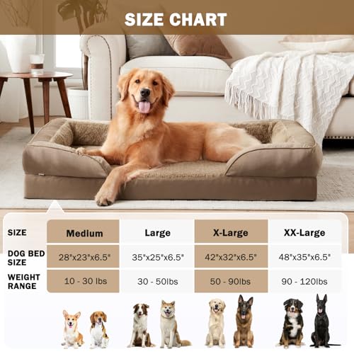 INVENHO Orthopedic Dog Beds Large Sized, XL Washable Dog Sofa with Egg-Crate Foam, Waterproof Lining and Non-Skid Bottom - color: Brown, size: XL (42"x 32"x 6.5")