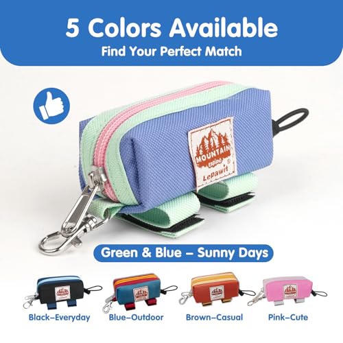 Dog Poop Bag Holder for Leash, Zippered Canvas Poop Bag Dispenser Pouch with Velcro Straps & Metal Carabiner Clip, Holds Keys & Treats for Daily Dog Walking - color: Light Green