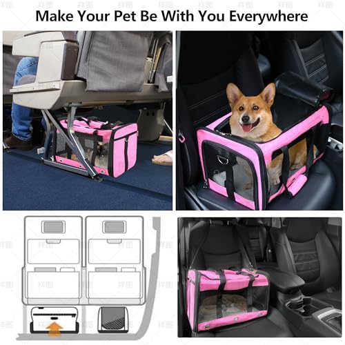 Soft Sided Cat/Dog Carrier,Collapsible Pets Travel Carriers for Pet/Puppy with Shoulder Strap & Removable Mat,Mesh Top Load Small Dogs/Cats Carry Bag Up to 17 Lbs TSA Airline Approved(Pink,M) - size: M Pink