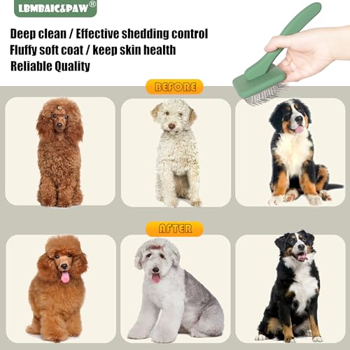 Dog Brushes for Poodle,Doodle,Bernedoodle,Chow Chow Best Slicker Brush for Thick Long Curly Hair Deshedding,Detangles,Fluffy,Grooming,Remove Loose Hair Long Pin Slicker Brush.Wood body(Large) - color: Green