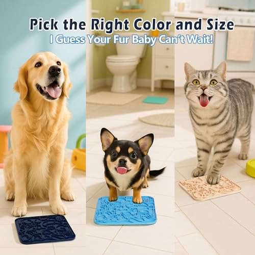 Jalopink Lick Mat for Dogs & Cats,Dog Lick Mat with Suction Cups for Anxiety Relief, Slow Feeder Dog Licking mat, Puppy Lick mat for Bath Time, Grooming & Training 2 Pack - color: 7.9"x7.9"|Navy Blue & Caramel