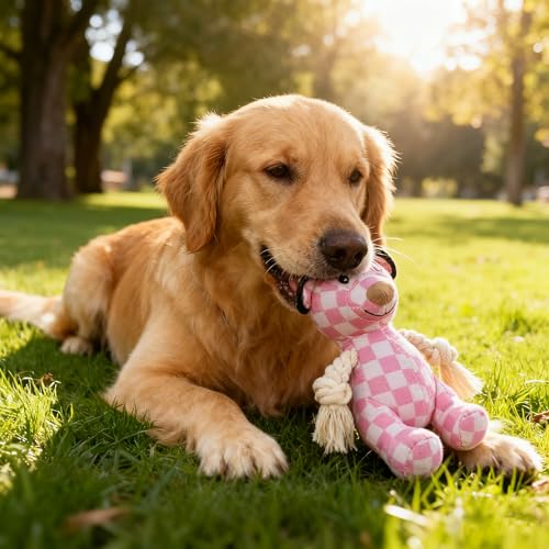 Indestructible Bear Dog Rope Toy with Rope for Aggressive Chewers, Tug of War Dog Toy Durable Chew-Resistant Interactive Ball for All Breeds (Pink Bear) - color: Pink Bear