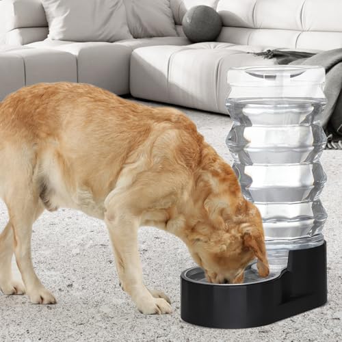 RIZZARI Black 9L Dog Water Dispenser with Stainless Steel Bowl - Advanced Filter for Urinary Health, Auto Gravity Flow, Spill-Resistant with Waterproof Mat, for Multi-Dog Homes & Garage/Balcony | Includes Filter, BPA-Free, Spill-Resistant, Waterproof Mat,