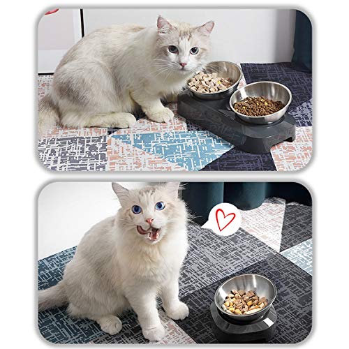 AYADA Raised Cat Food Bowl Stainless Steel 15 Degree Tilt (Single) | Food-Grade & Durable, Ergonomic Design, Elevated with Stand, Adjustable Degree, For Dry Wet Food Water, Ideal for Small Pets - color: Single