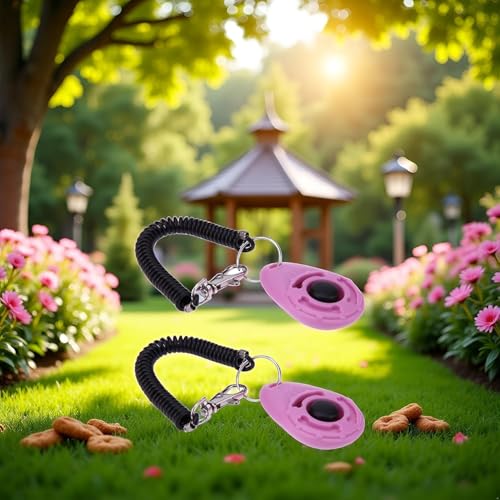 2Pcs Pink Dog Clicker for Training Easy to Use with Button Dog Training Accessories Strong and Long-Lasting, Training and Behavior Aids