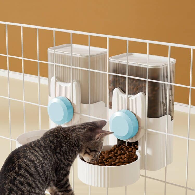 Hanging Cage Automatic Small Pet Food Bowl Water Bottle Dispenser, 1L Auto Gravity Pet Feeder and Waterer Set Kennel Feeding Station Crate Feeder Dish for Rabbit Puppy Cats Ferret (Blue) - color: Blue