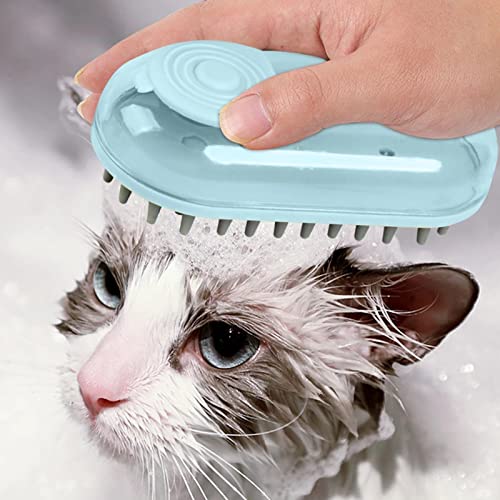 Dog Bath Brush Pet Grooming Soothe Massage With Shampoo Dispenser Soft Silicone Bristle For Short Haired Cat Shower(Blue) - color: Blue