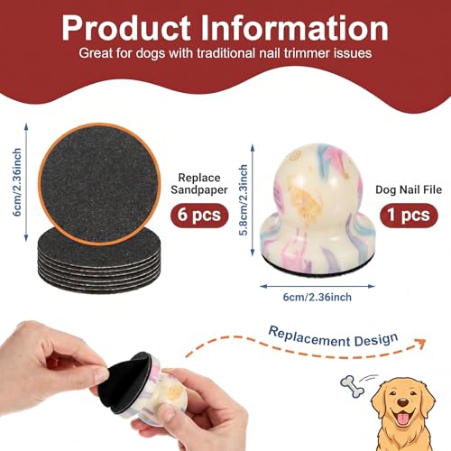 Dog Nail File with 6Pcs Replaceable Filing Disc, Dog Scratch Board for Safe and Easy Nail Care, Dogs Nails Scratch Board Ensures Smooth and Healthy Nails for Dogs and Cats