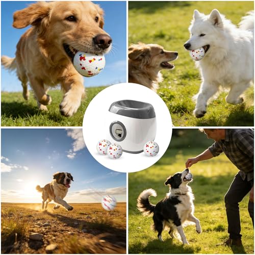 Automatic Dog Ball Launcher with 6pcs 2.5Inch ETPU Balls, White, Adjustable Distance 20-45ft, USB Rechargeable, Interactive Pet Toy-Blue (Grey-XL) - color: Grey-XL