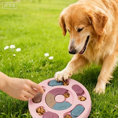 Dog Puzzle Toy, Interactive Feeder for Mental Stimulation - Slow Feeding Dispenser with Sliding Parts, IQ Training Enrichment Game for Small Medium Large Puppies Dogs Cats red