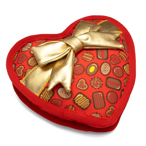 The Worthy Dog Holiday Pattern Tough Plush Squeaky Dog Toy, Chocolates | Durable Mesh-Fused Lining, Chomp-Resistant Nylon, Interactive Tug & Toss Play, Valentine's Day Box of Chocolates,Red,One Size - color: Box of Chocolates - Red, size: One Size