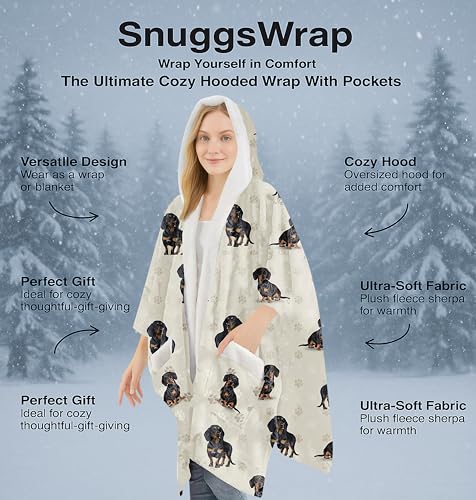 E&S Pets Sherpa Wearable Blanket Hoodie for Women – Soft Fleece Snuggs Wrap – 32 Dog & Cat Breeds – Warm Pet Lover Gifts - color: Dachshund Black