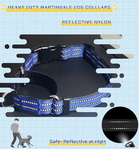 Martingale Dog Collars with Quick Release Buckle, Heavy Duty Nylon Reflective Dog Collar, NO Pull Walking Training Collar for Large, Medium, Small Dogs (Blue, Small) - color: Blue, size: Small
