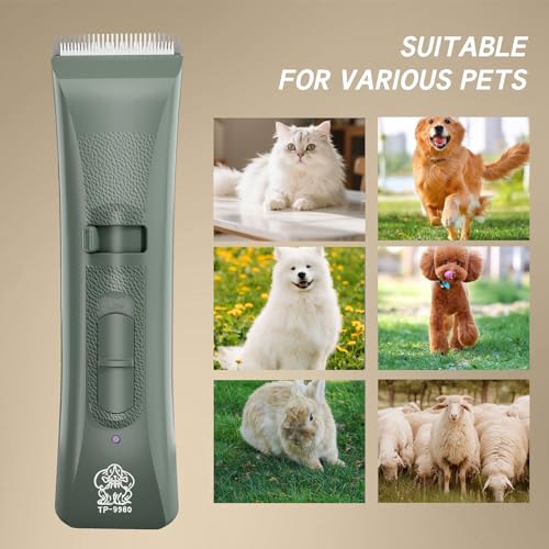 Tife Dog Clipper Low Noise, Dog Grooming Kit with Rechargeable, Pet Shaver Cordless Electric Quiet Hair Clipper (Green-tp9980) - color: Green