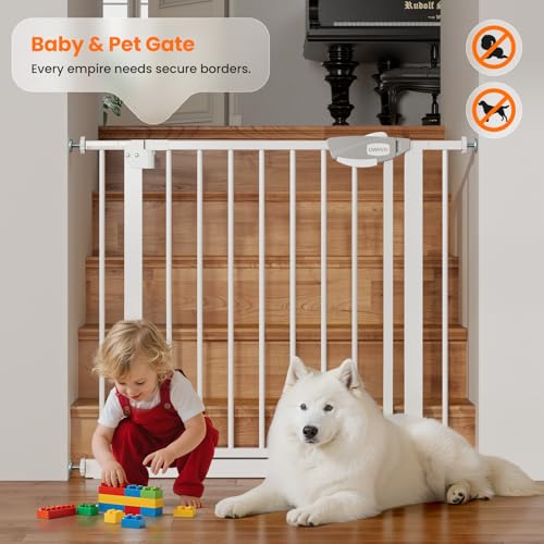 Safety Gate for Stairs & Doorways, Auto-Close Baby Gate or Dog Gate – Pressure Mount No Drilling, 30" Tall All Metal Frame with Dual Locking System (White, 30" Tall 29"-39" Wide) - size: 30"Tall 29"-39" Wide