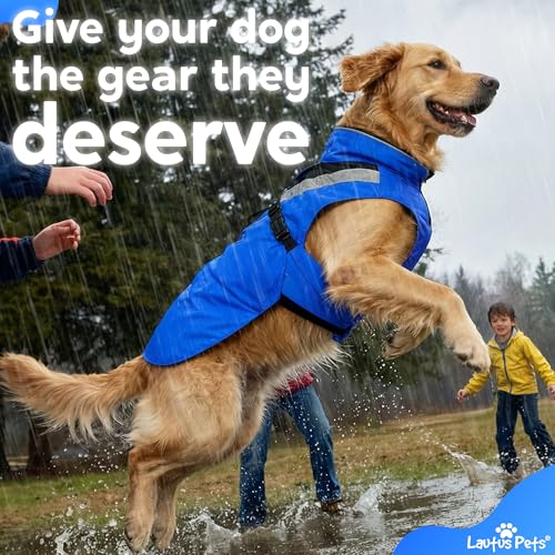 Waterproof Dog Rain Coat, Reflective Safety Strips & Leash Hole – Lightweight Adjustable Jacket for Medium Breeds - L, Blue - color: Blue, size: Large