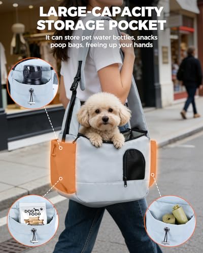 Lightweight Pet Sling Carrier for Small Dogs up to 7 lb, Grey | Stylish, Versatile, Soft Dog Sling Carrier with Safety Buckle and Breathable Anti-Scratch Mesh for Travel